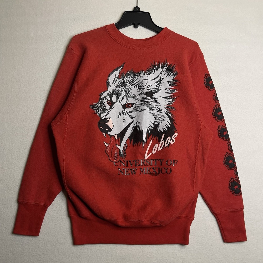Vintage New Mexico Lobos Sweatshirt Mens M Red Crewneck Pullover 90s AOP Logo